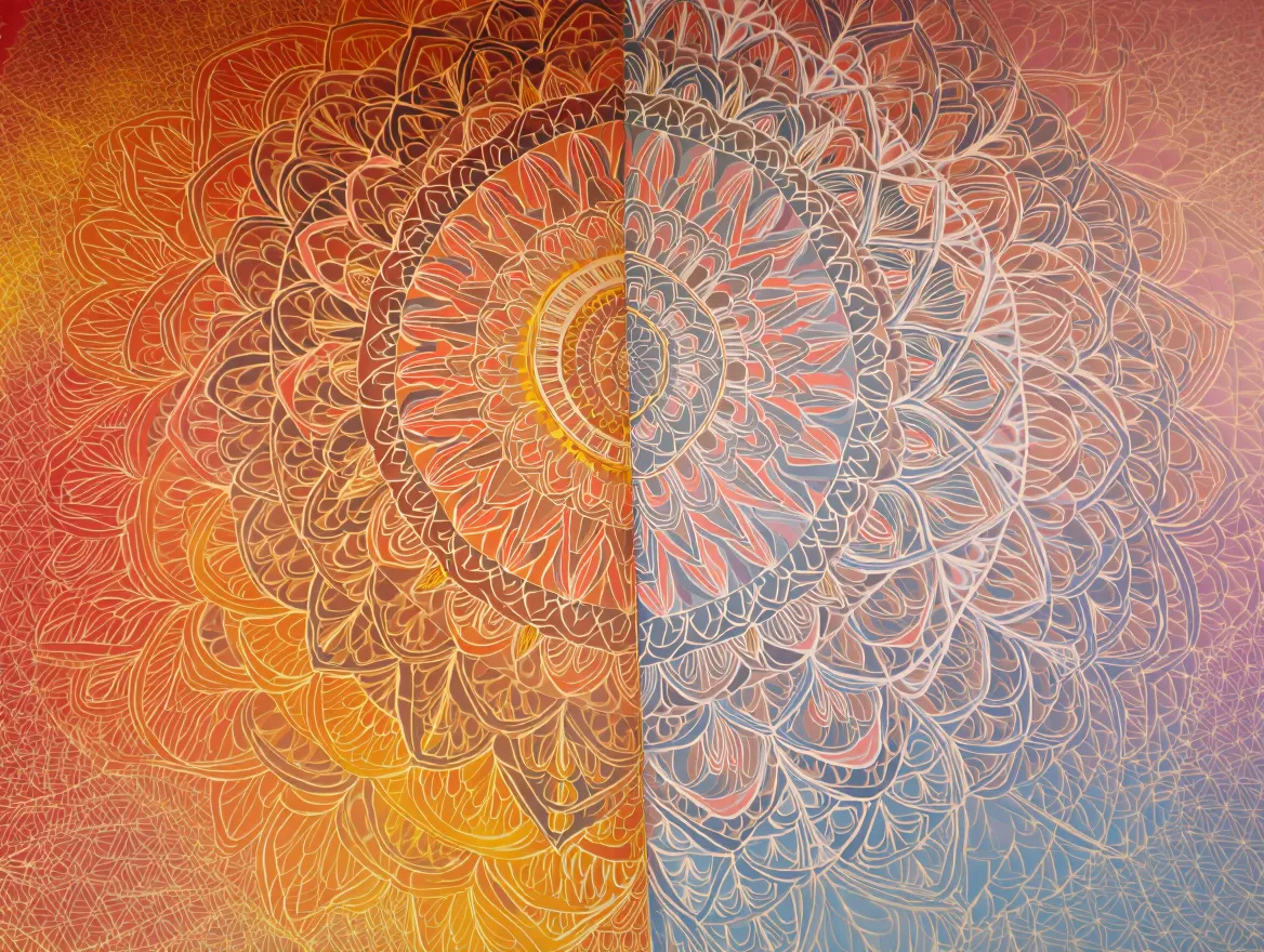 Visuel repræsentation af balancen mellem morgen- og aftenrutiner i varme og kølige toner